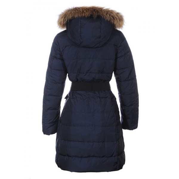 Moncler lunga Blu Fur Cap e cinturino Cappotti uscita